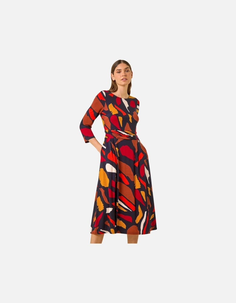Stretch Abstract Fit & Flare Dress
