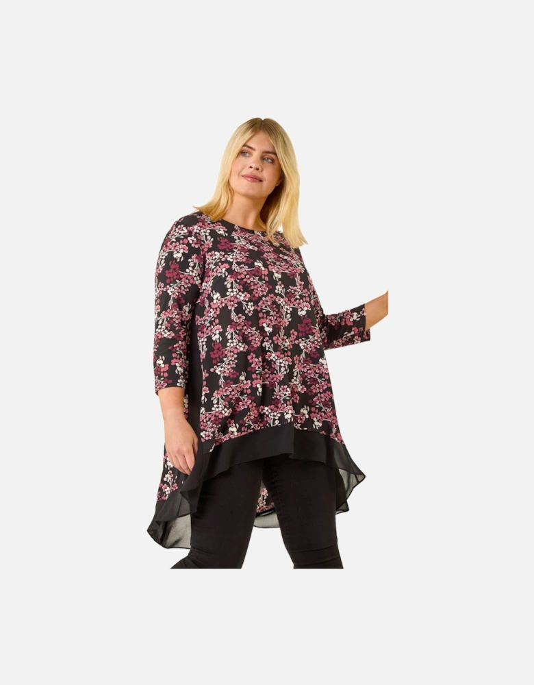 Curve Floral High Low Chiffon Top