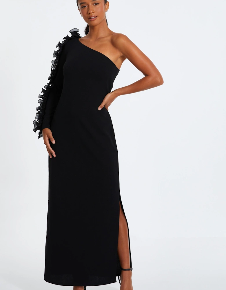 Black Petite Frill One Shoulder Maxi Dress