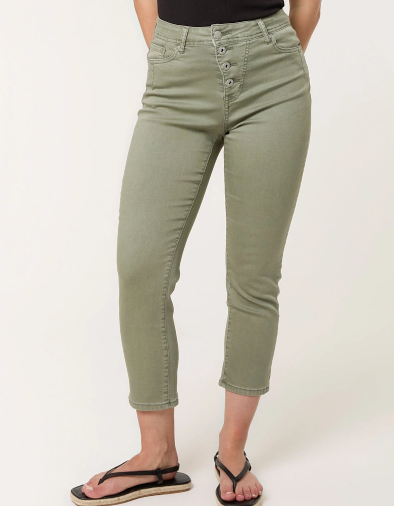 Khaki Button Front Capri Trousers