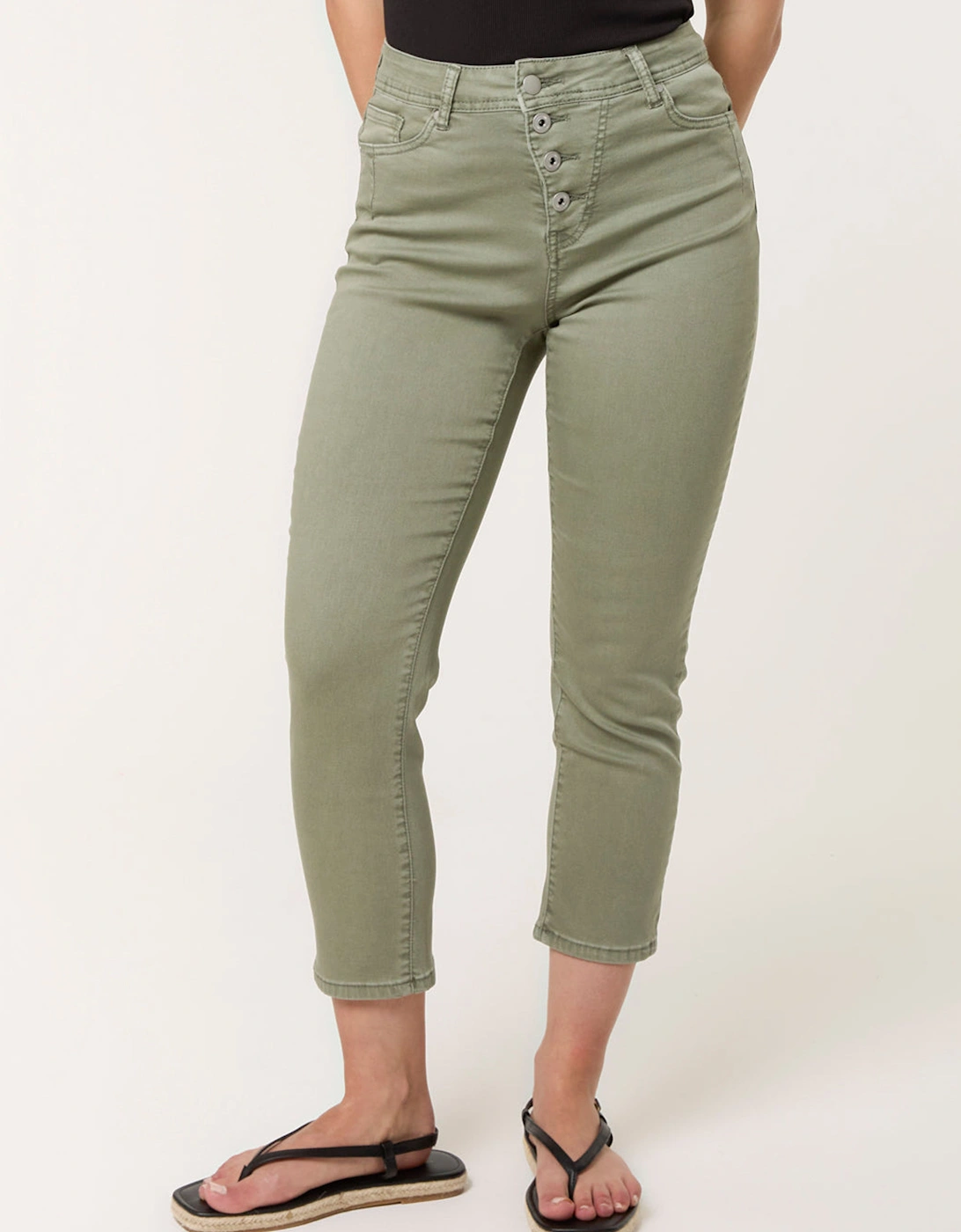 Khaki Button Front Capri Trousers, 2 of 1