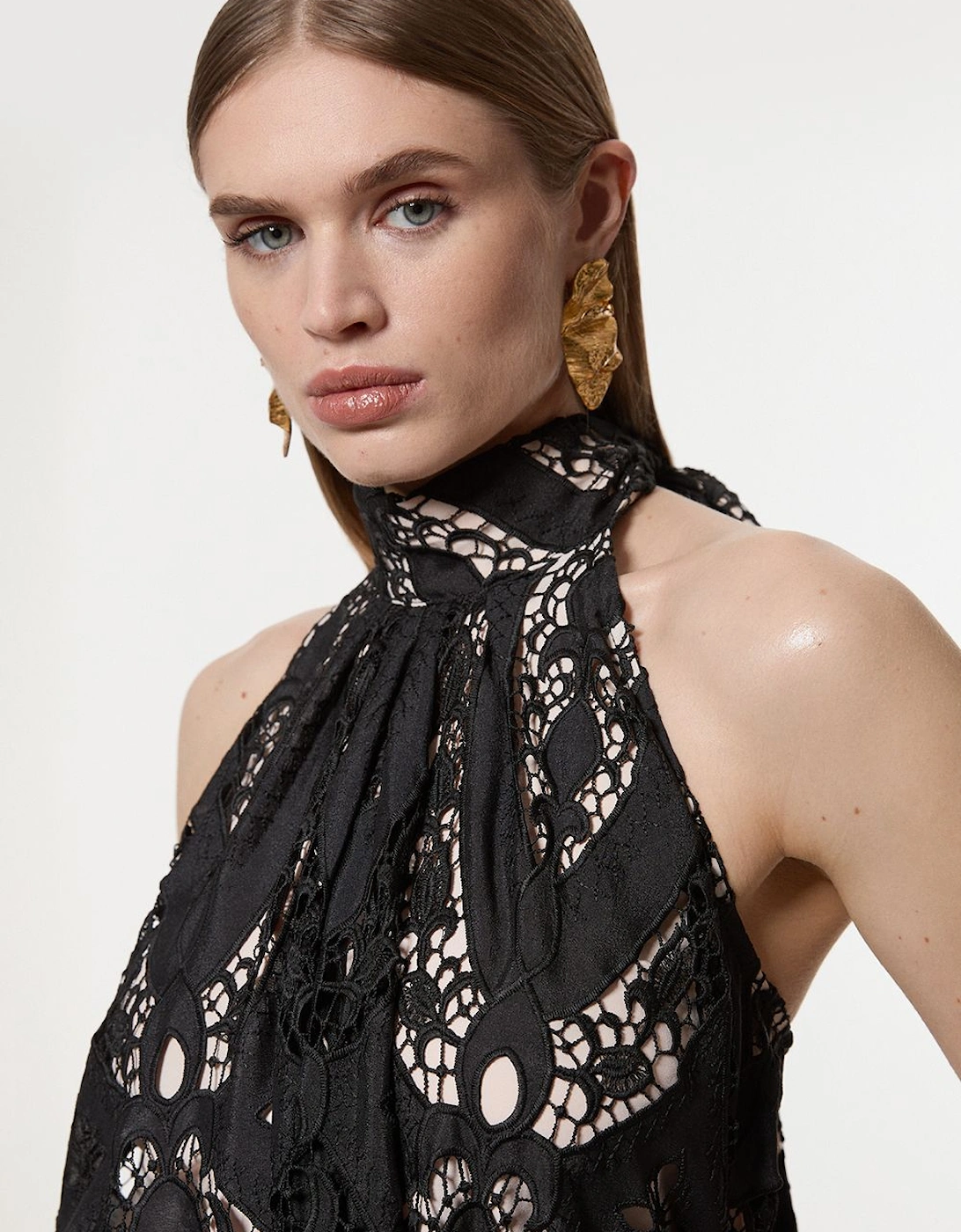 Sheer Georgette Cutwork Woven Halter Top, 2 of 1