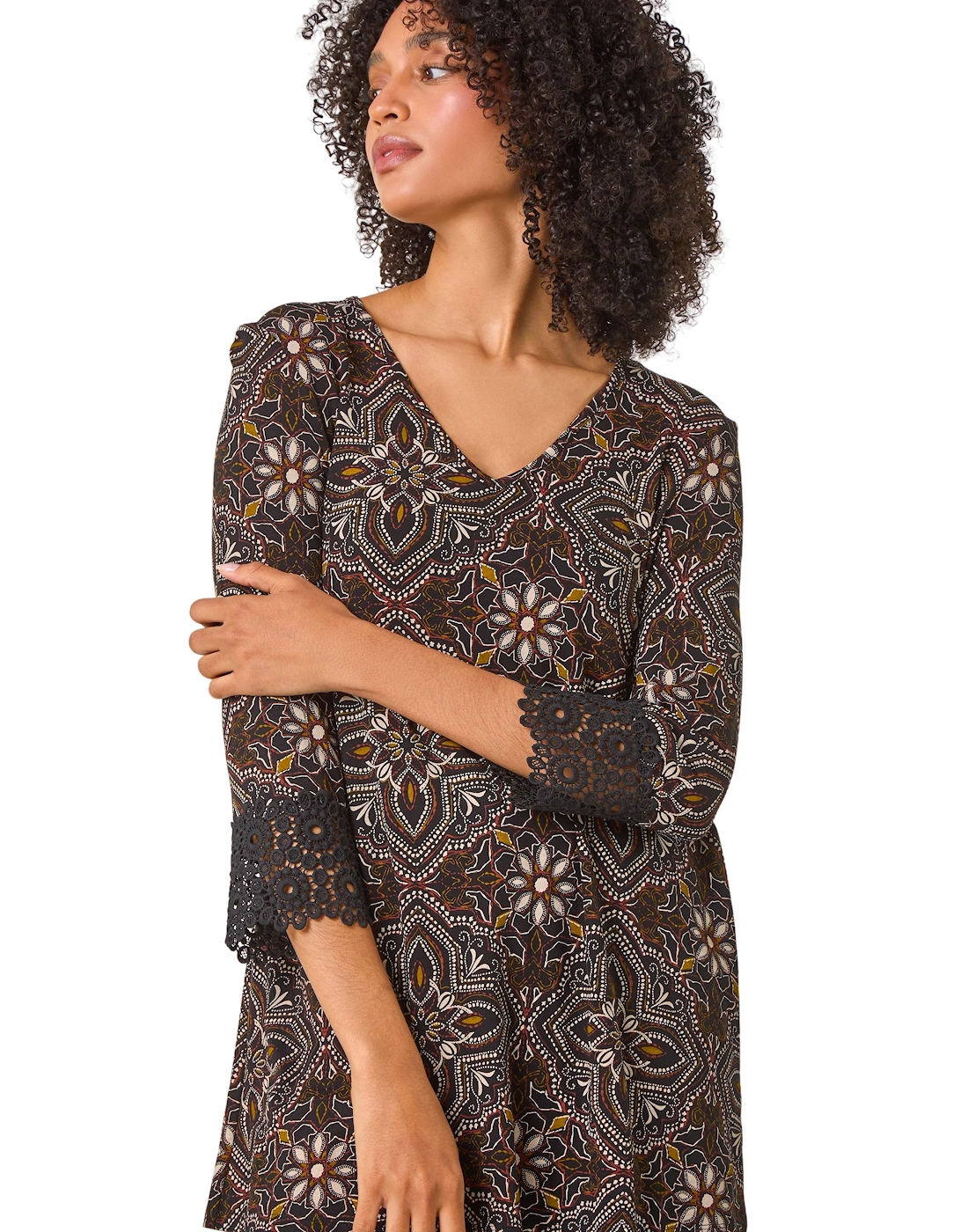 Abstract Print Lace Detail Tunic Top, 2 of 1
