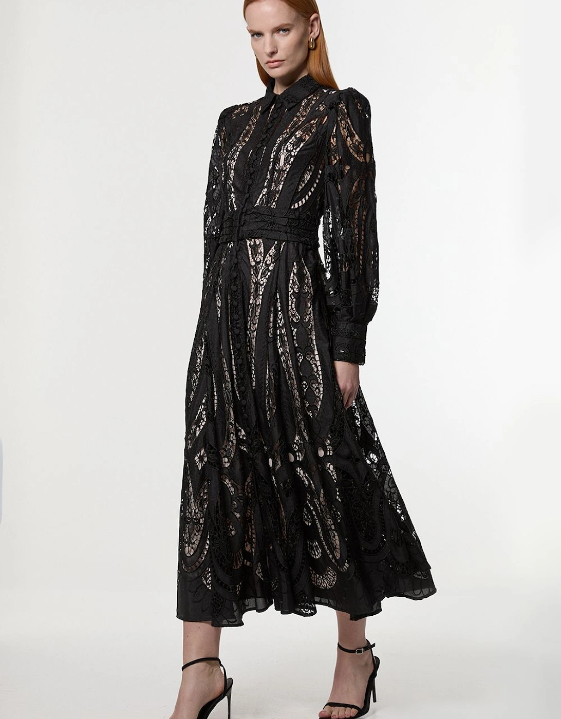 Sheer Georgette Cutwork Balloon Sleeve Woven Maxi Dress, 2 of 1