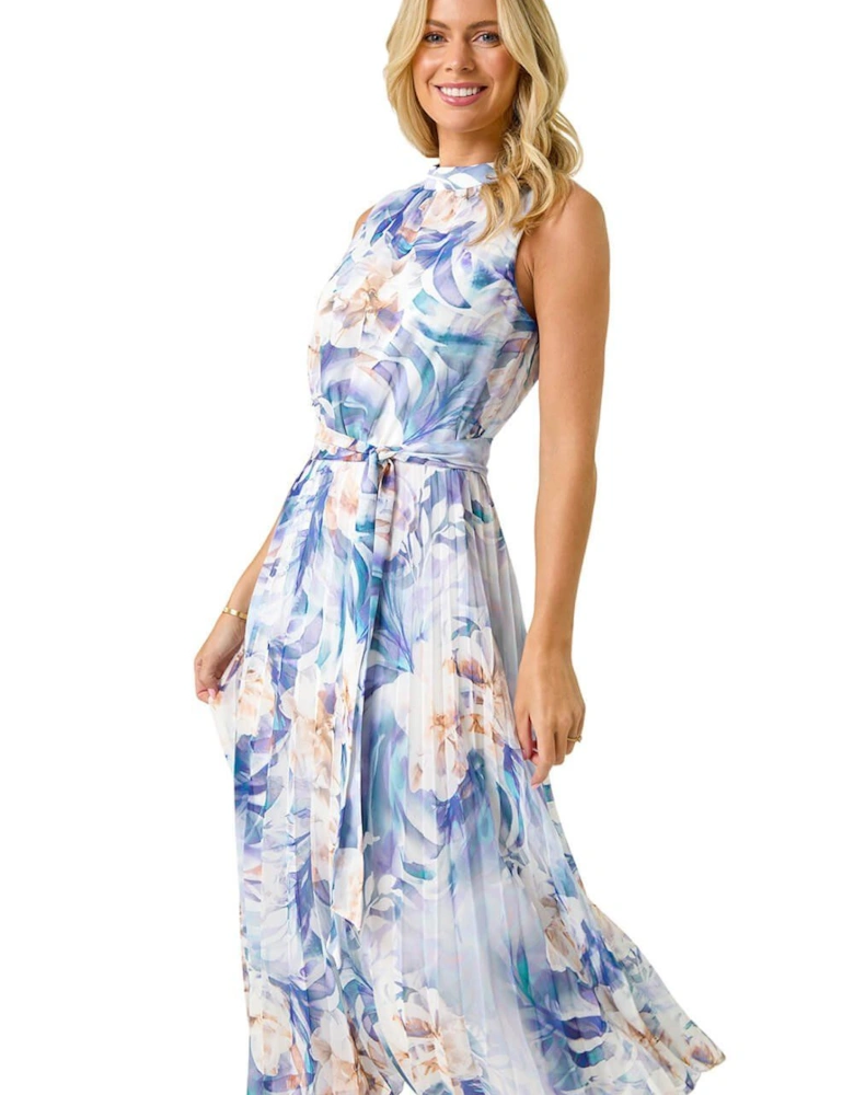 Petite Floral Pleated Halter Neck Midi Dress
