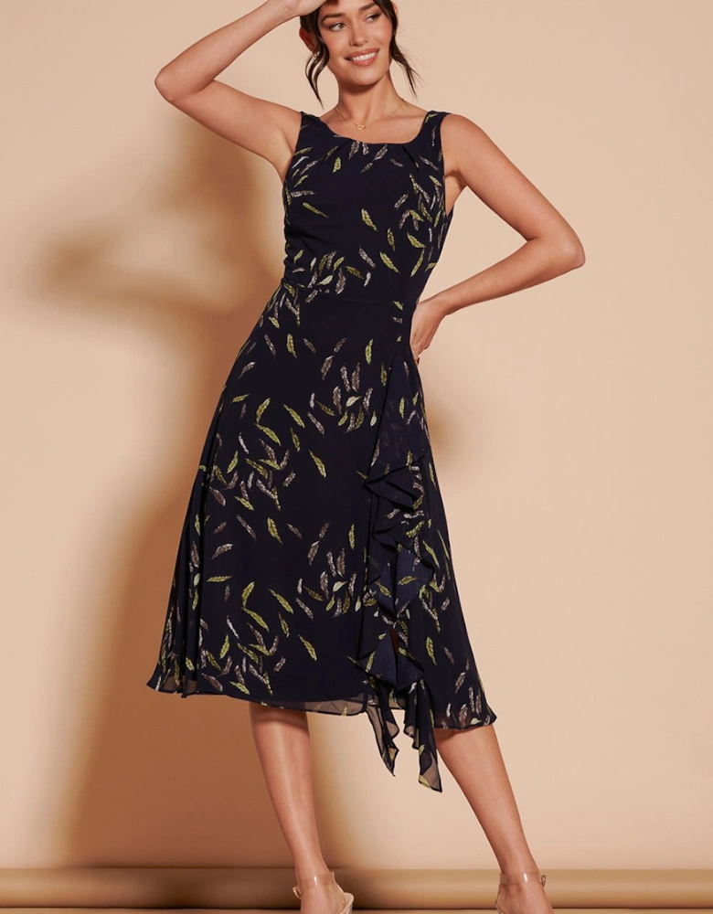 Print Frill Hem Chiffon Midi Dress