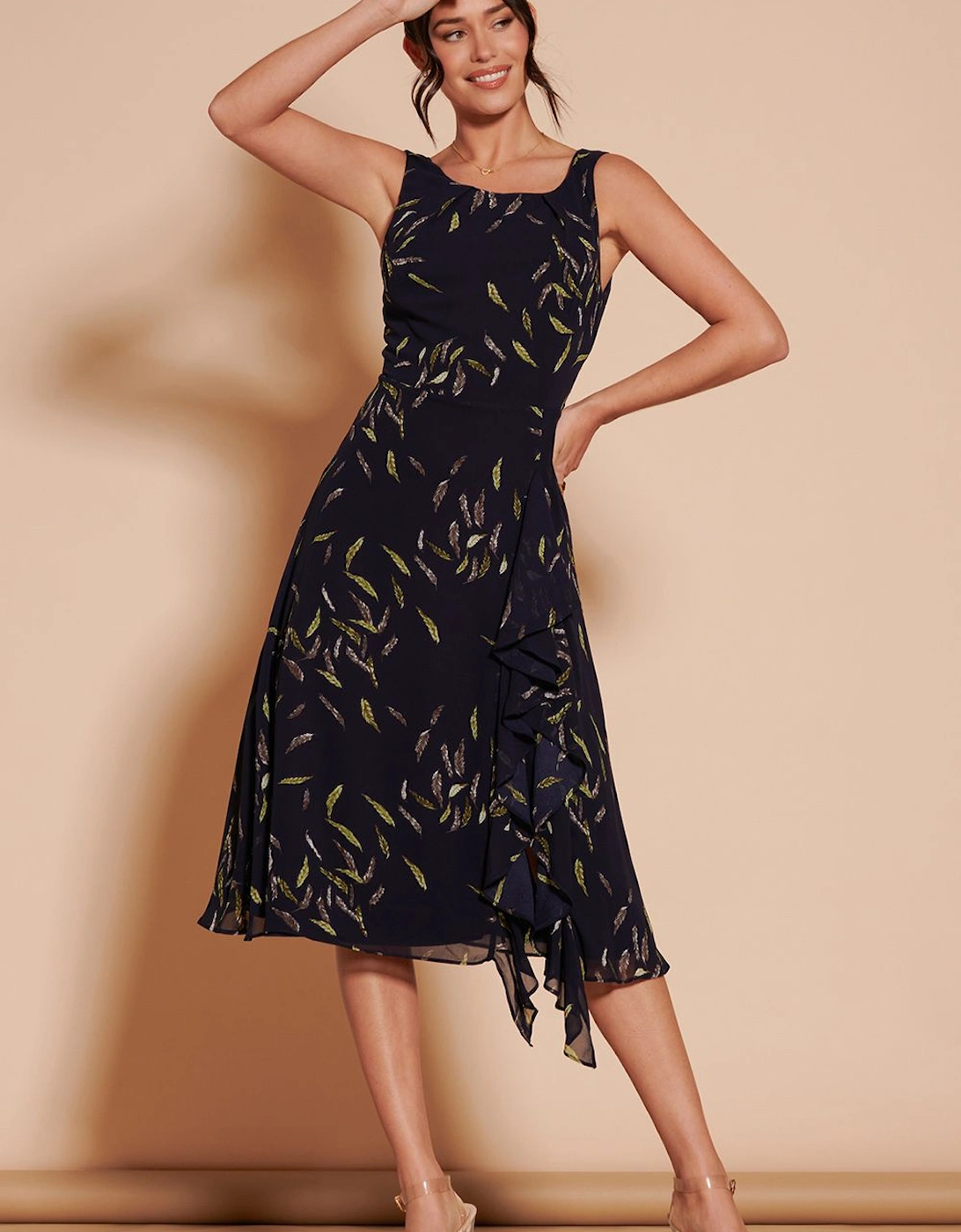 Print Frill Hem Chiffon Midi Dress, 2 of 1