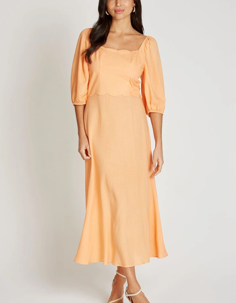Orange  Midaxi Dress With Linen