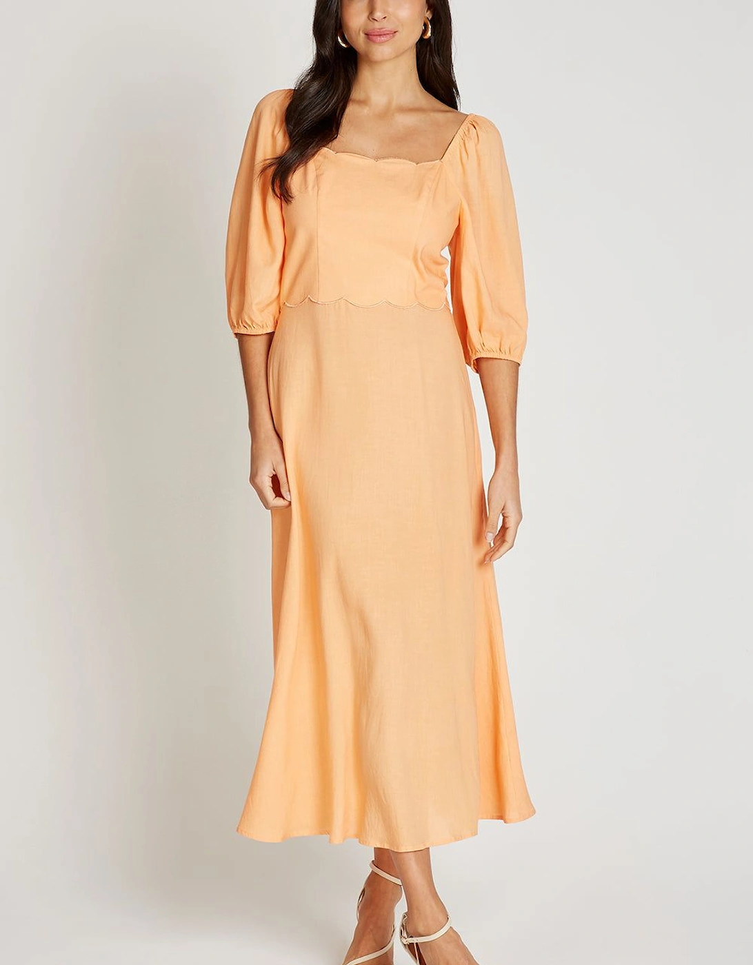 Orange  Midaxi Dress With Linen, 2 of 1