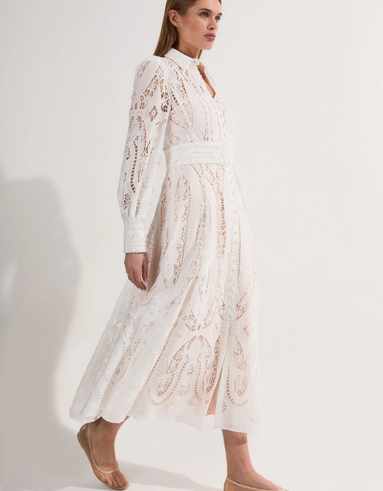 Sheer Georgette Cutwork Balloon Sleeve Woven Maxi Dress