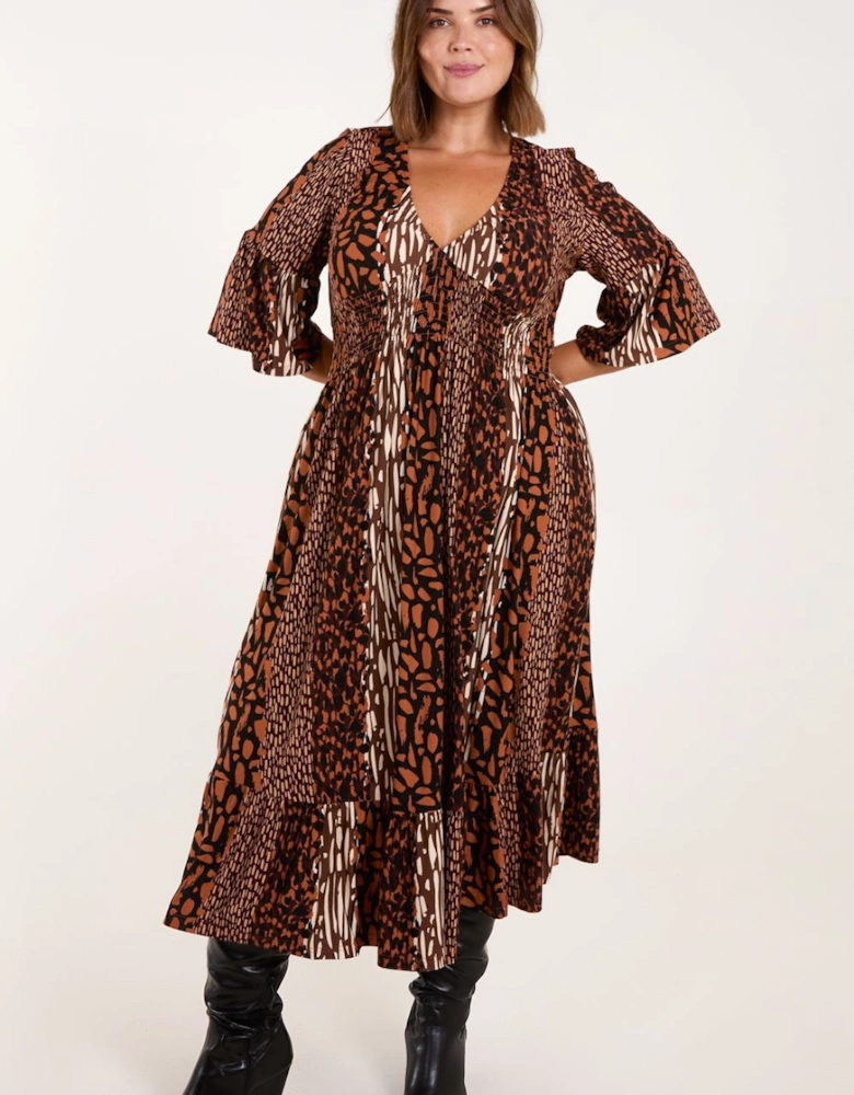 Curve Patchwork Animal Midi Dress