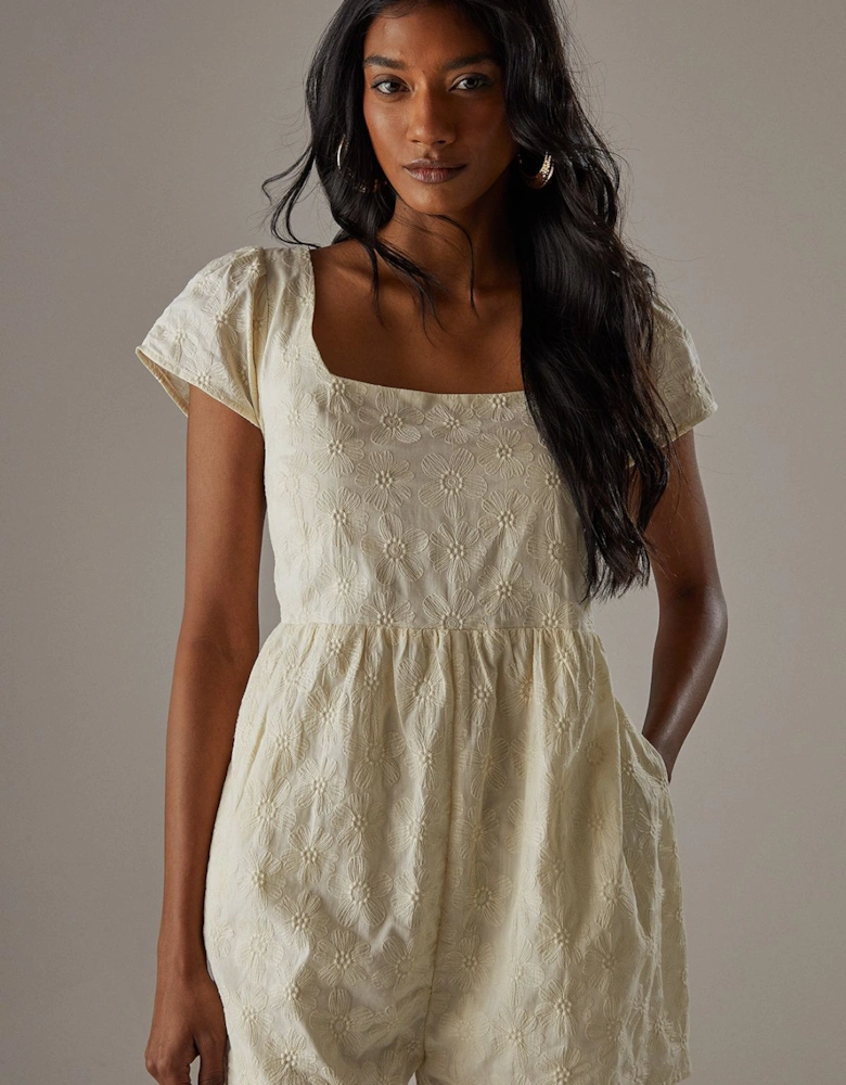 Floral Cotton Square Neck Babydoll Playsuit