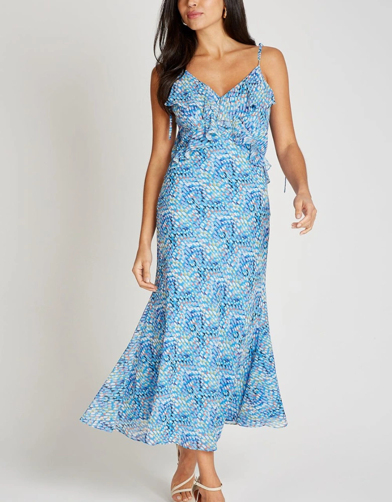 Blue Print Chiffon Midaxi Dress