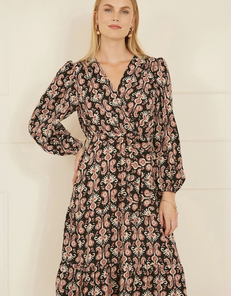 Black Ikat Long Sleeve Skater Dress