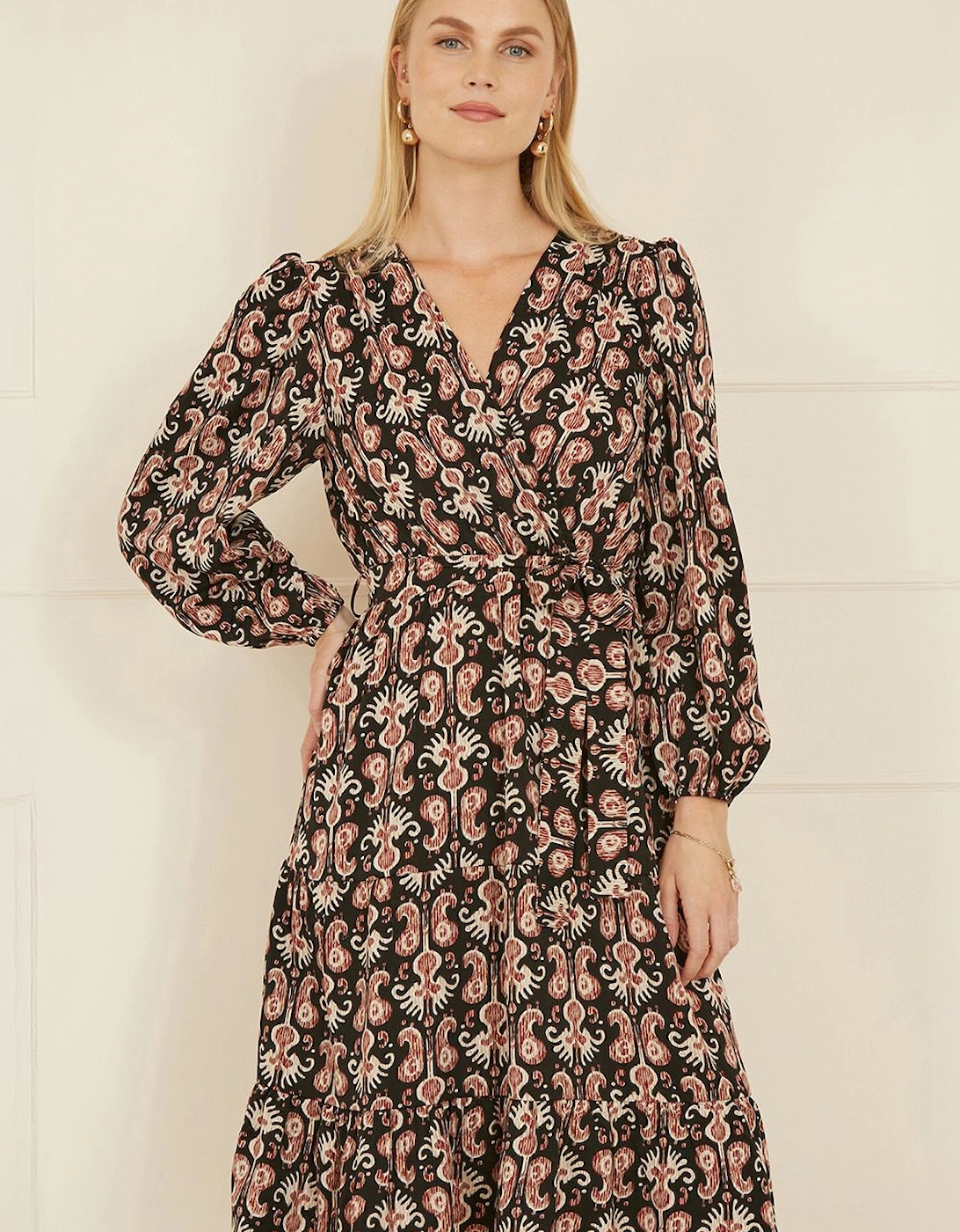 Black Ikat Long Sleeve Skater Dress, 2 of 1