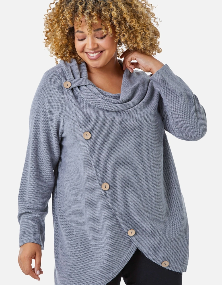 Curve Cowl Neck Button Wrap Top