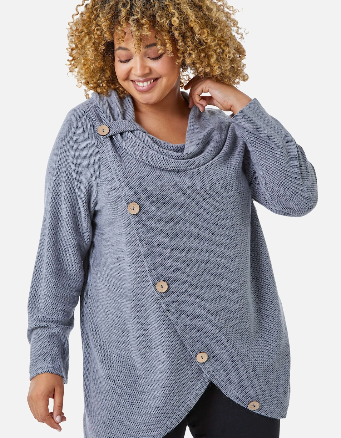 Curve Cowl Neck Button Wrap Top, 2 of 1