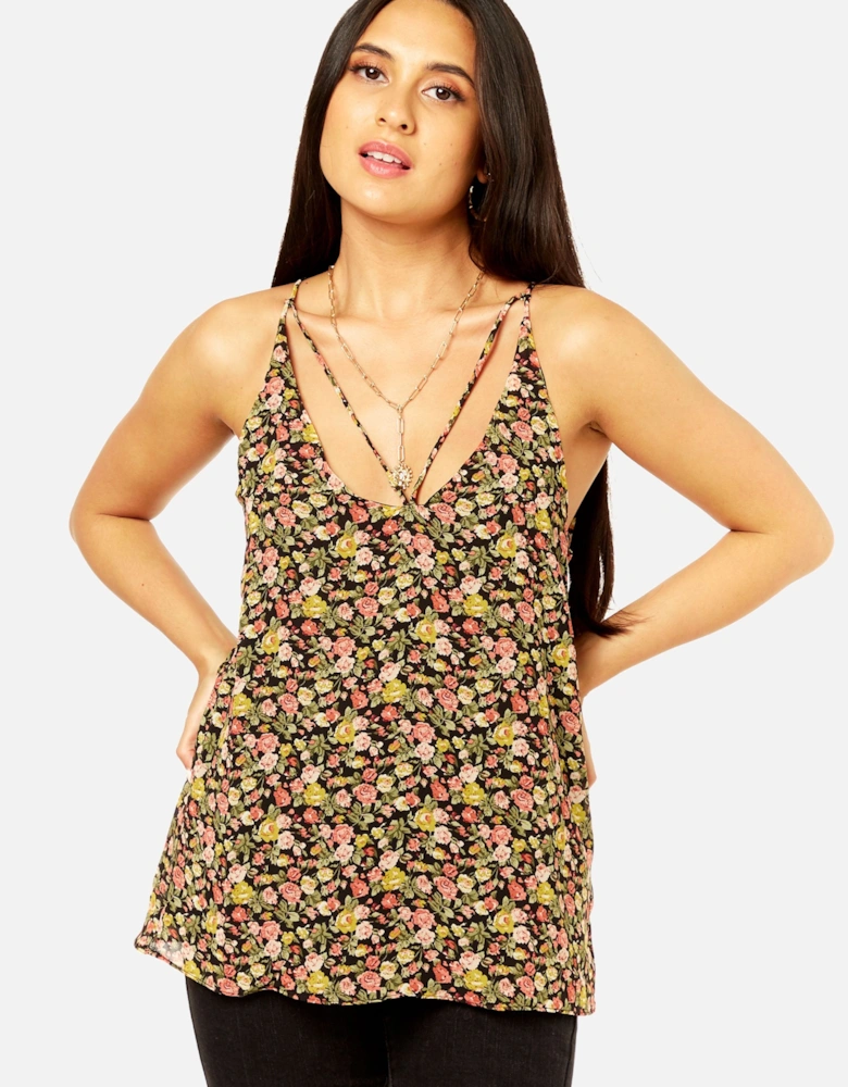 Black Floral Print Cami Top