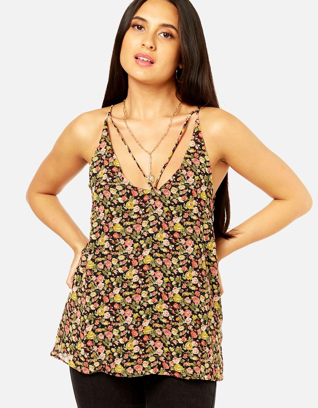 Black Floral Print Cami Top, 2 of 1