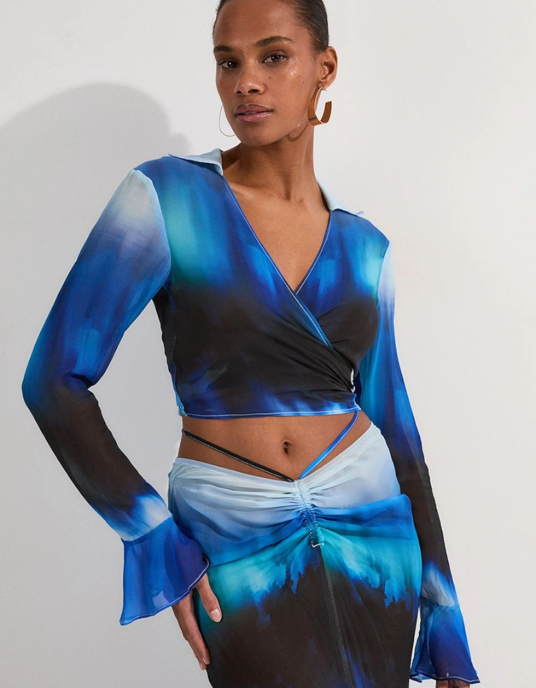 Beach Viscose Georgette Ombre Woven Wrap Top