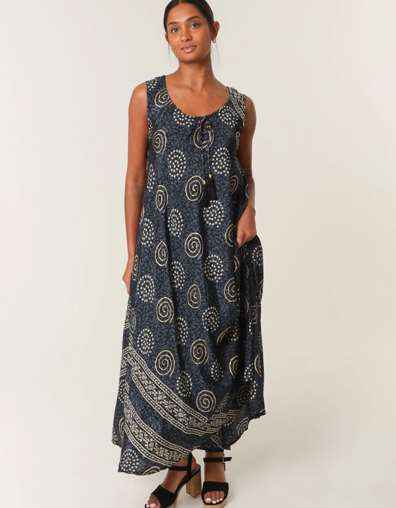 Navy Tie Neck Maxi Dress