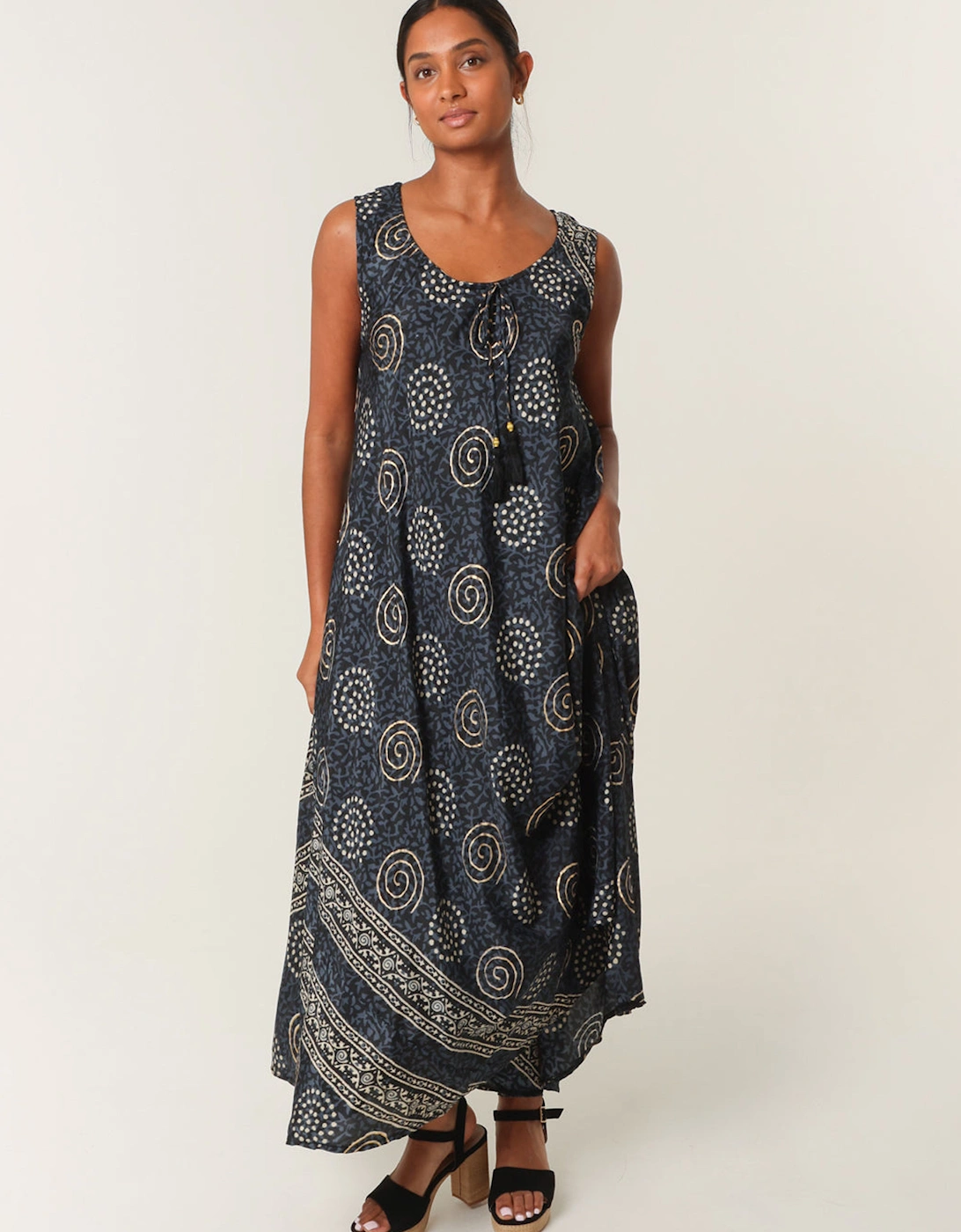 Navy Tie Neck Maxi Dress, 2 of 1