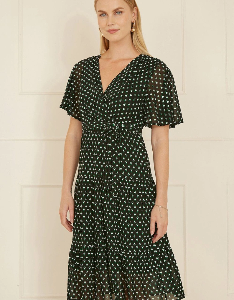 Black Dot Print Mesh Stretch Midi Skater Dress