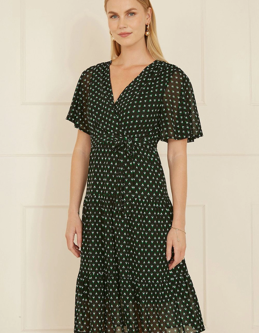 Black Dot Print Mesh Stretch Midi Skater Dress, 2 of 1