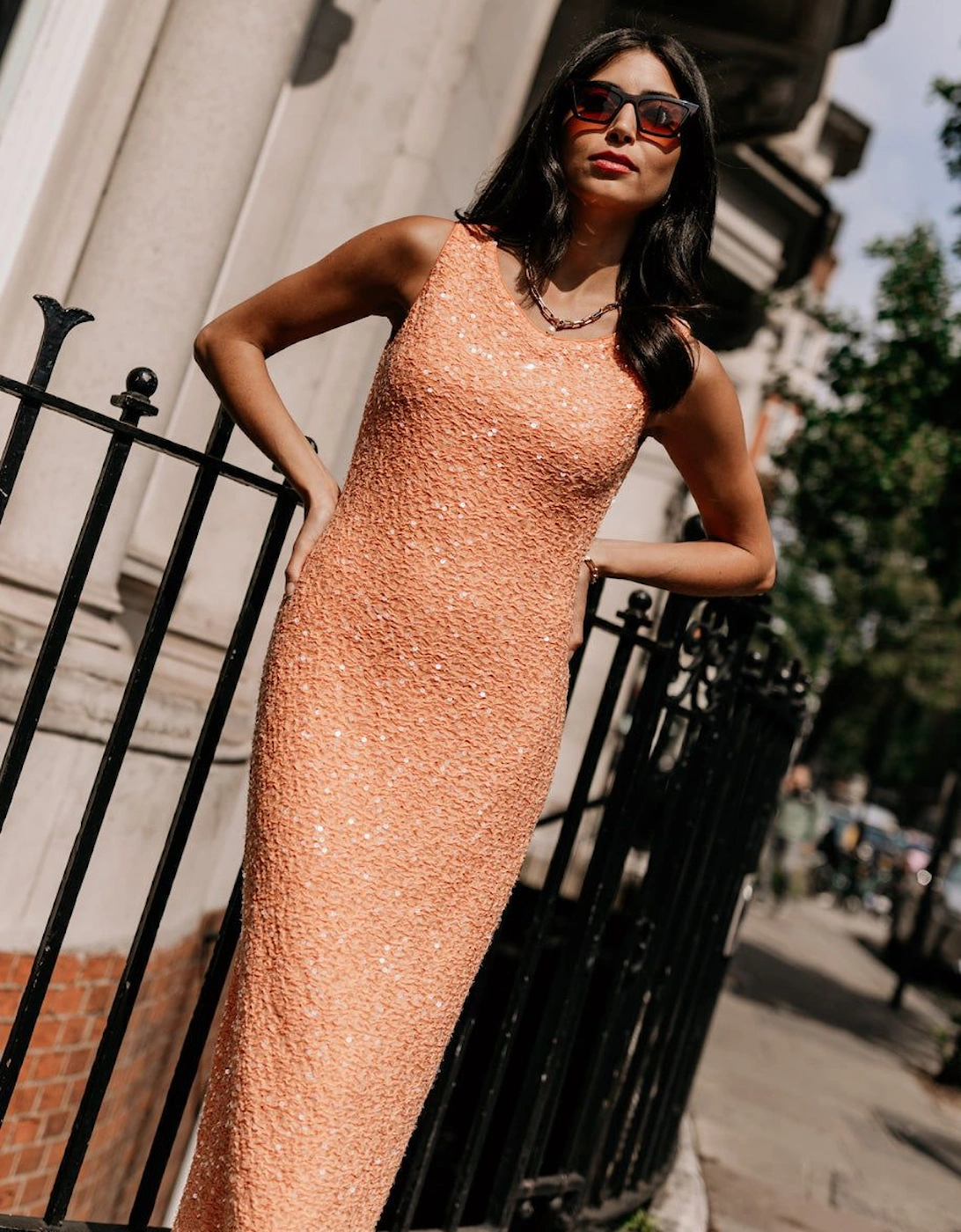 Orange Sequin Waffle Midaxi Dress, 2 of 1
