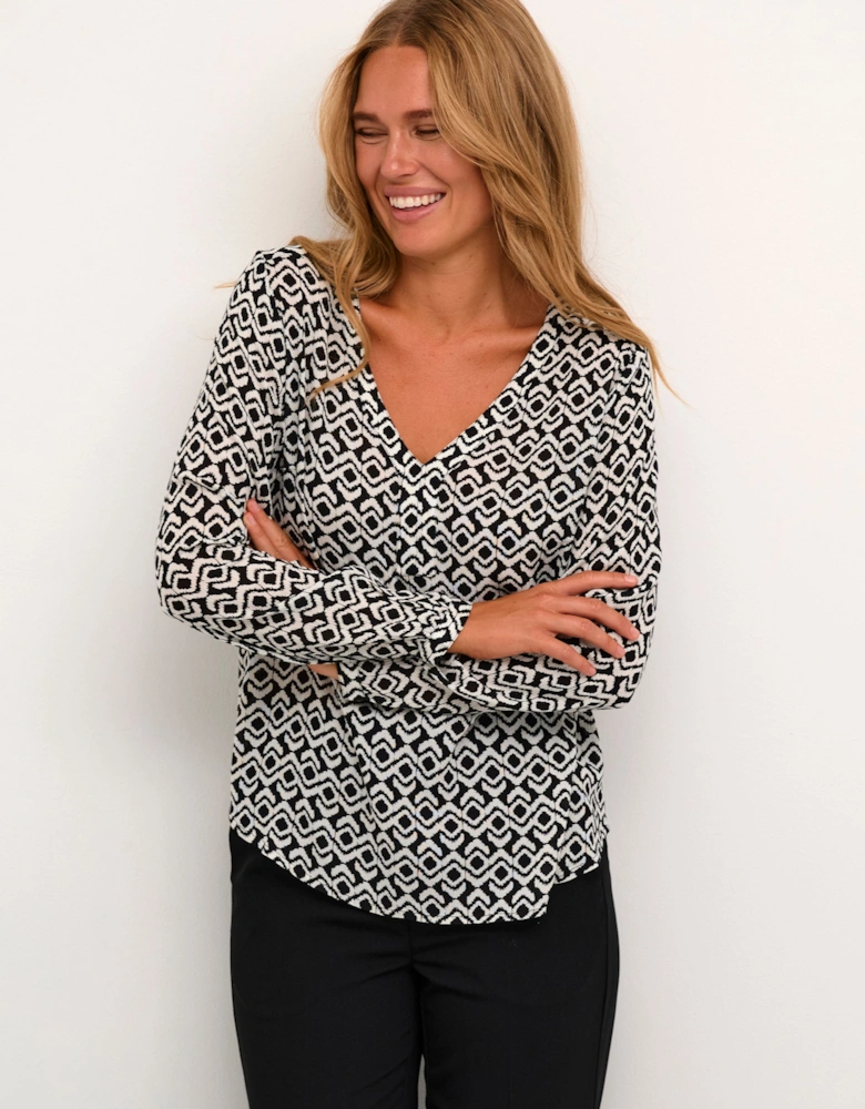 Amber V-Neck Printed Casual Fit Blouse Printed
