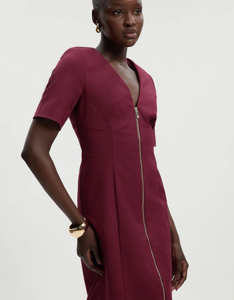 Tall Techno Cotton Short Sleeve Zip Detail Woven Mini Dress