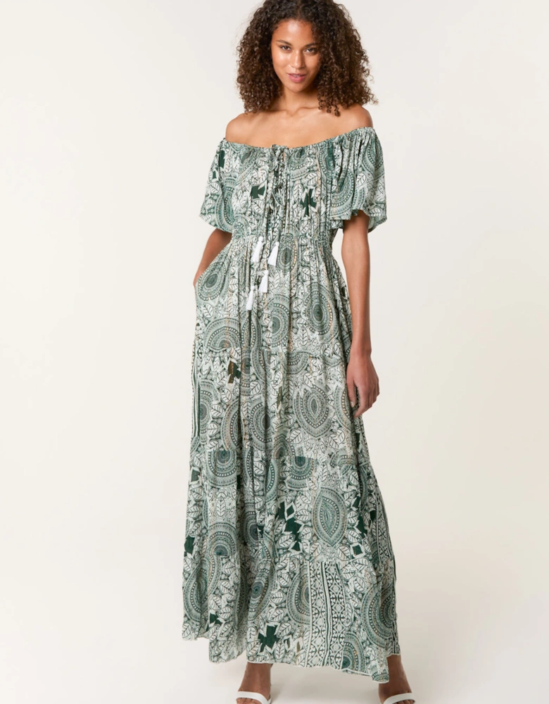 Dark Green Tie Front Maxi Dress