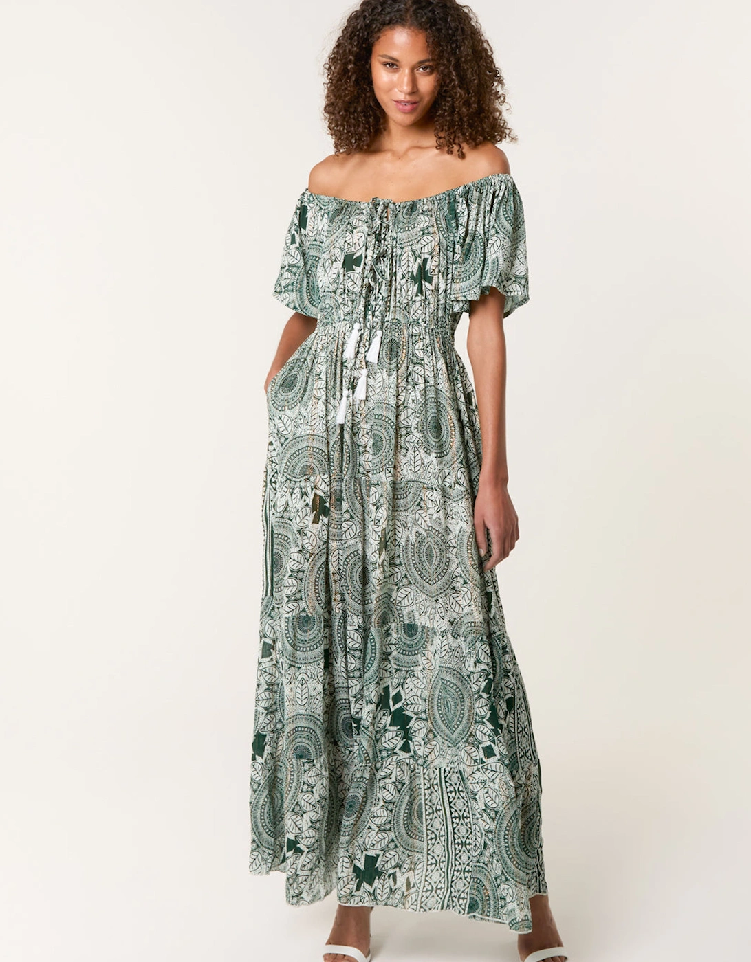 Dark Green Tie Front Maxi Dress, 2 of 1