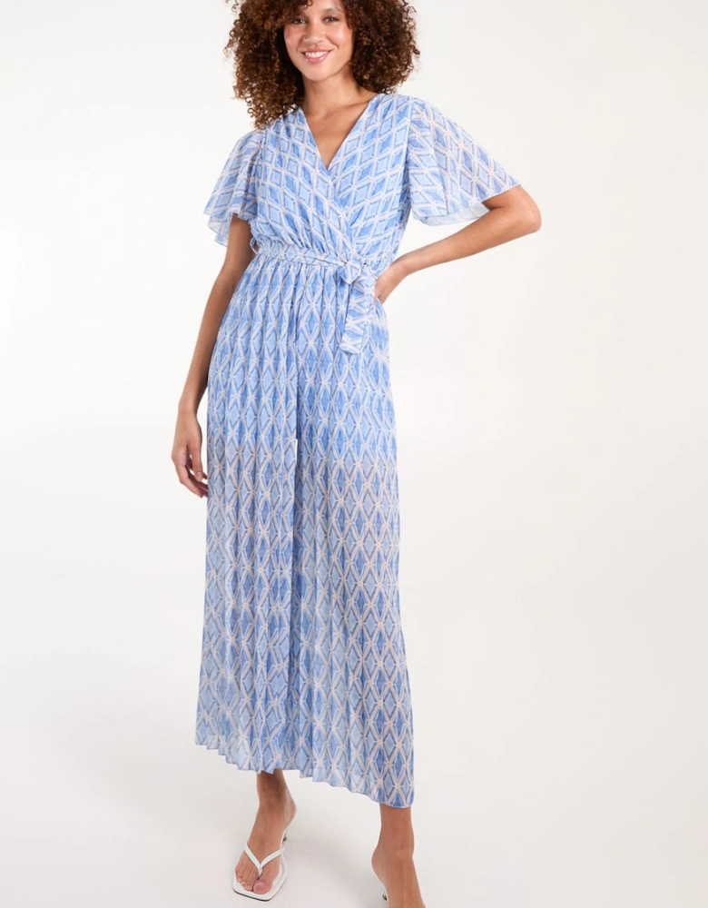 Aztec Diamond Printed Pleated Jumpsuit