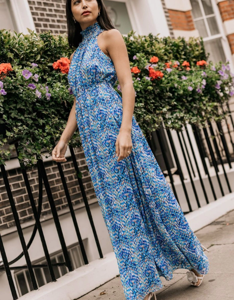 Blue Print Chiffon Maxi Dress