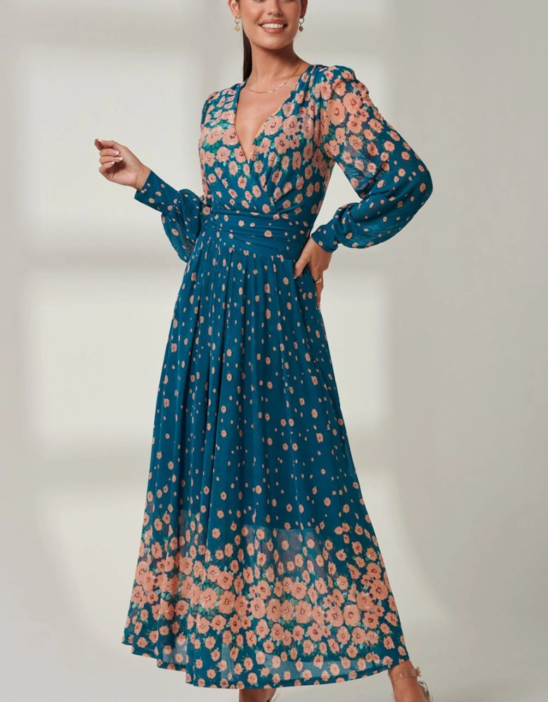 Blossom Long Sleeve Mesh Maxi Dress
