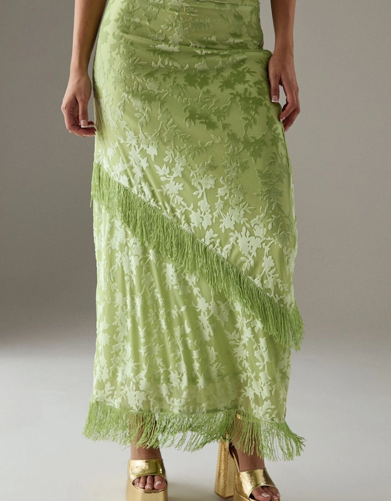 Devore Fringe Detail Midi Skirt