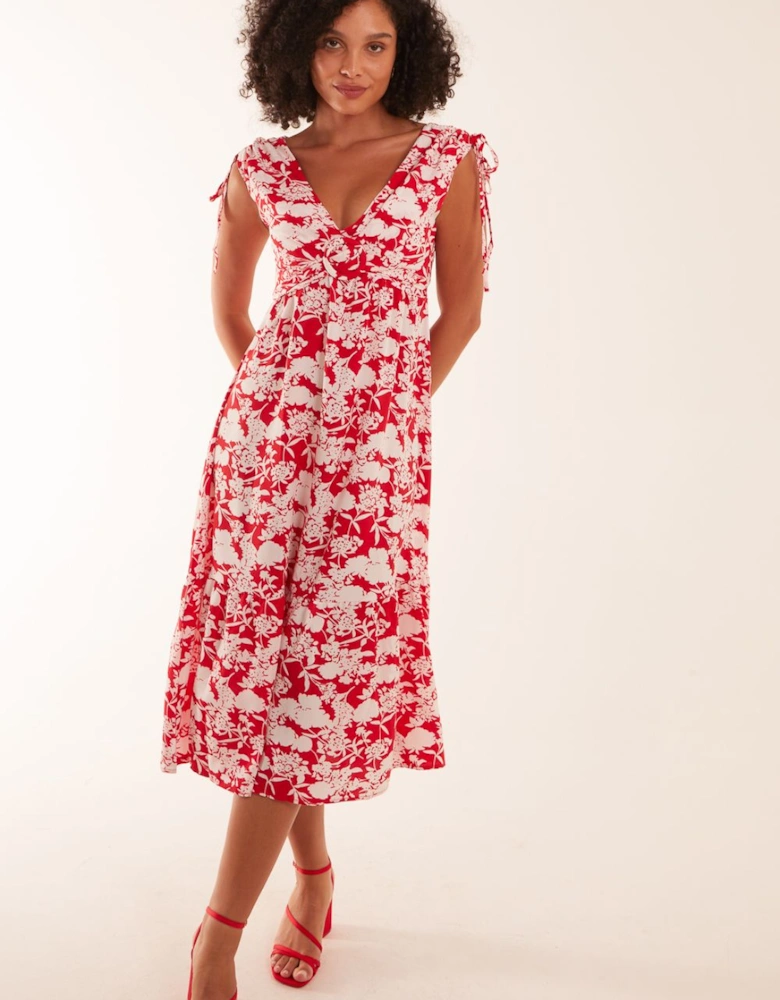 Sleeveless Ring Front V Neck Midi Dress