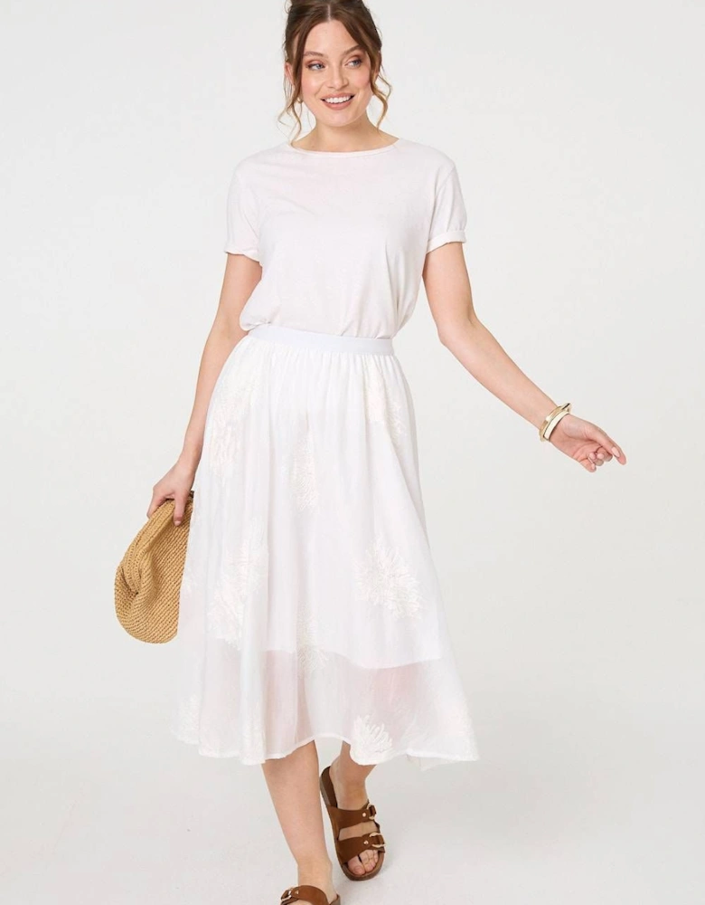 Lace Embellished A-Line Midi Skirt