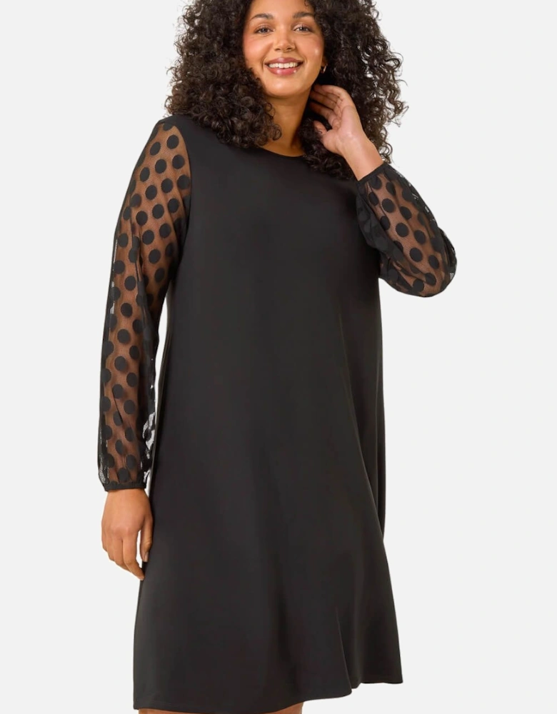 Curve Spot Stretch Mesh Swing Dress
