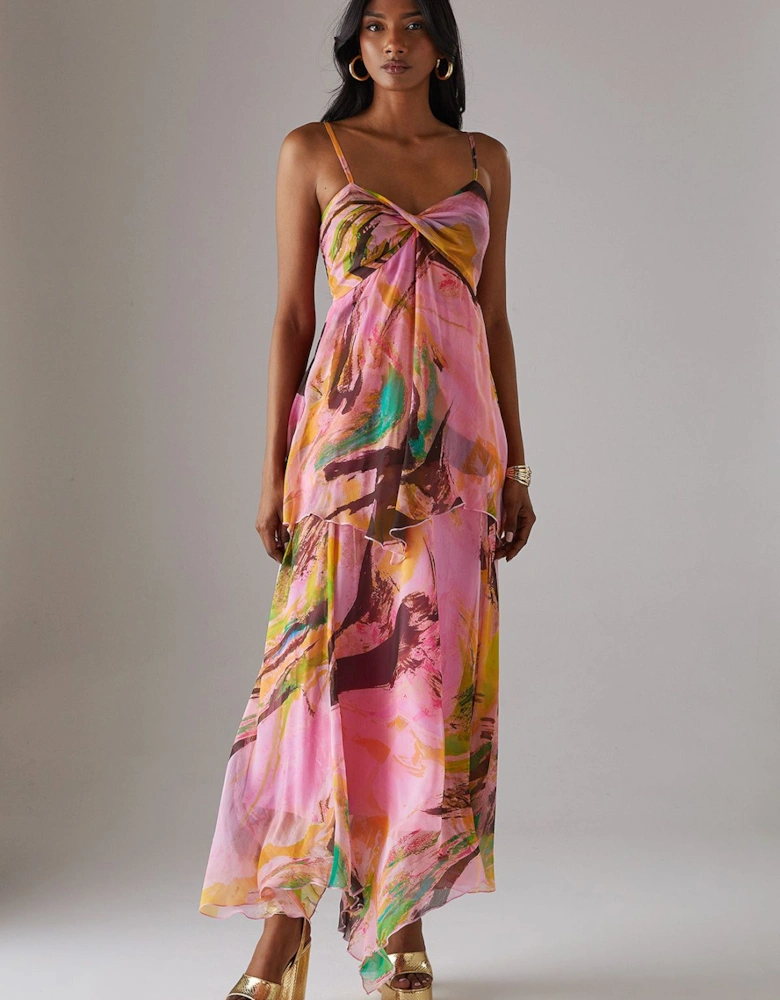 Chiffon Asymmetric Double Layer Bandeau Maxi Dress