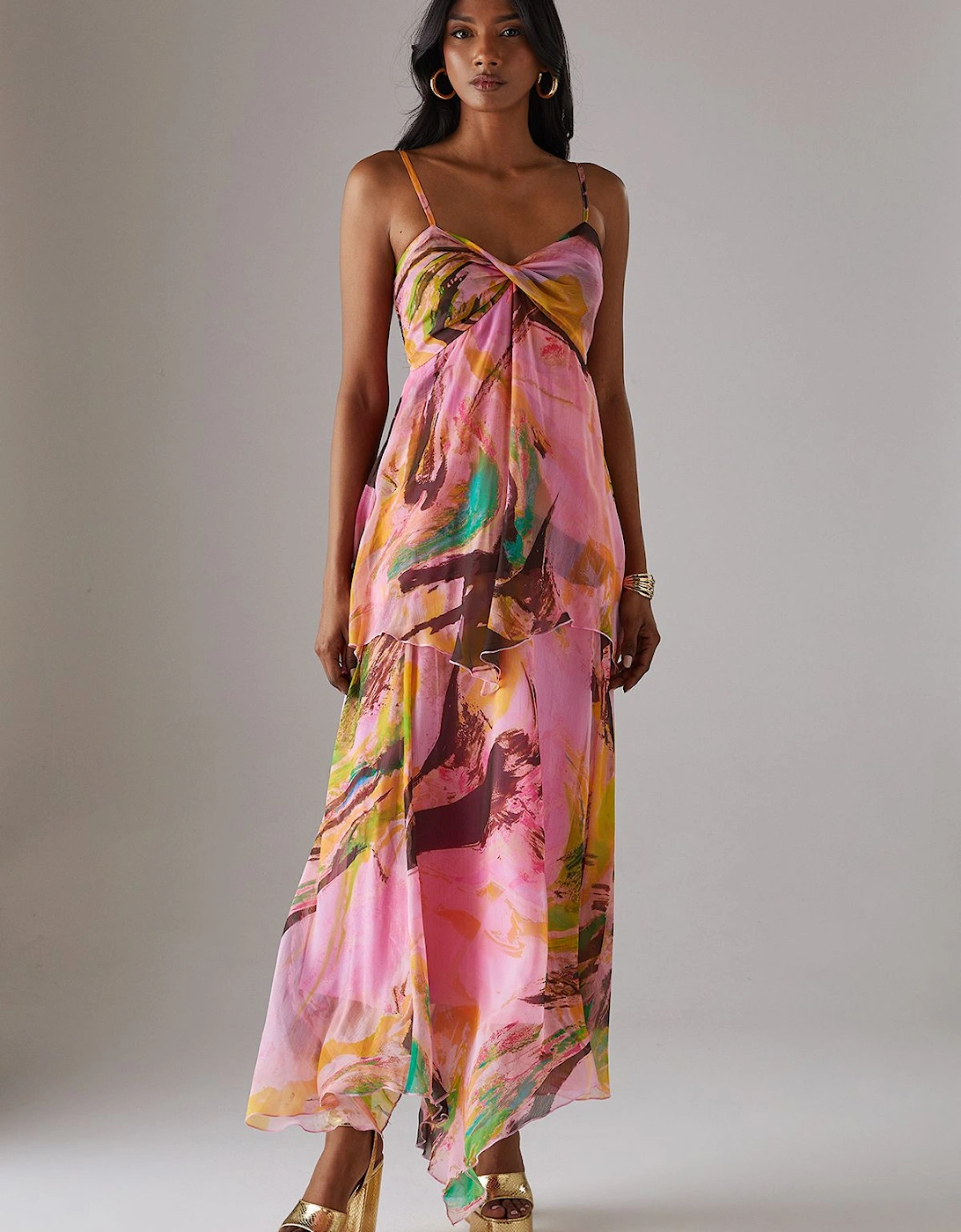Chiffon Asymmetric Double Layer Bandeau Maxi Dress, 2 of 1