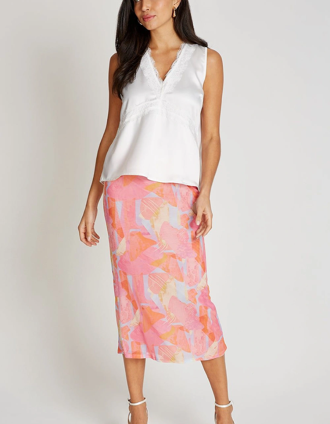 Pink Print Mesh Midaxi Skirt, 2 of 1