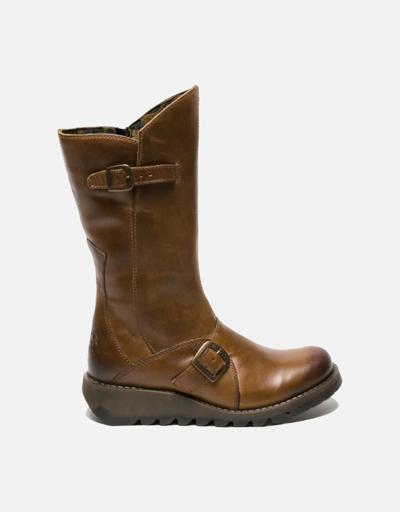 MES 2 Wedge Heel Buckle Mid-Calf Leather Zip Platform Boots