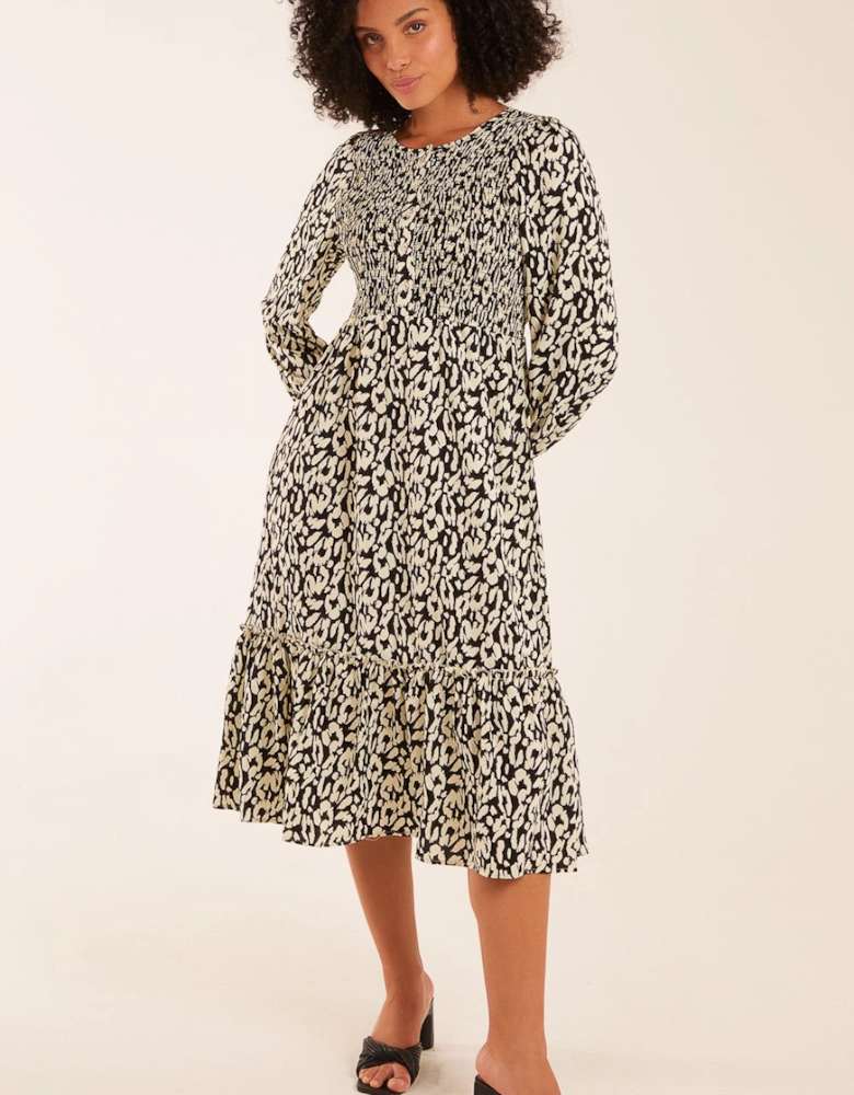 Animal Shirred Maxi Dress