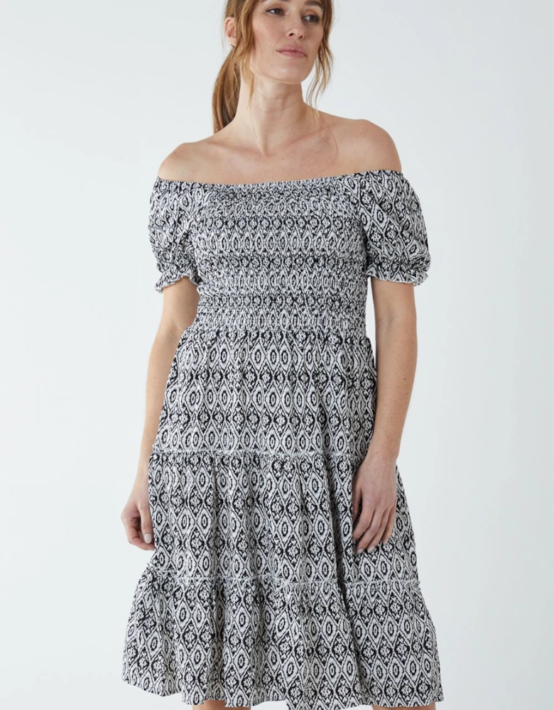 Puff Sleeve Shirred Dress