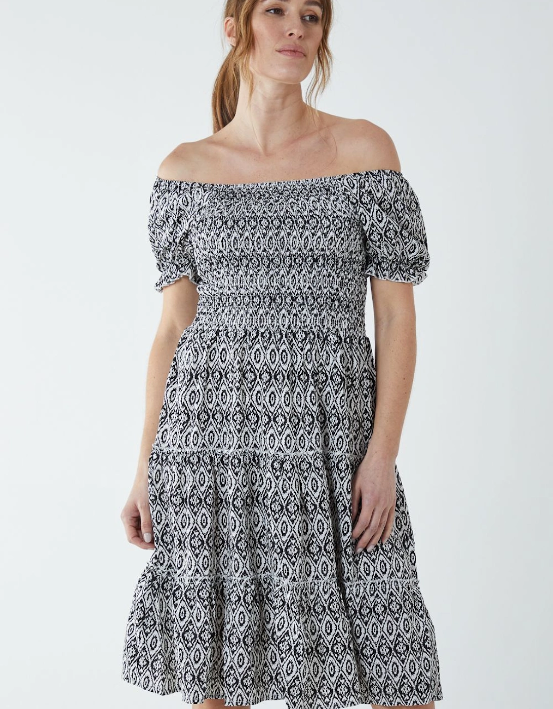 Puff Sleeve Shirred Dress, 2 of 1