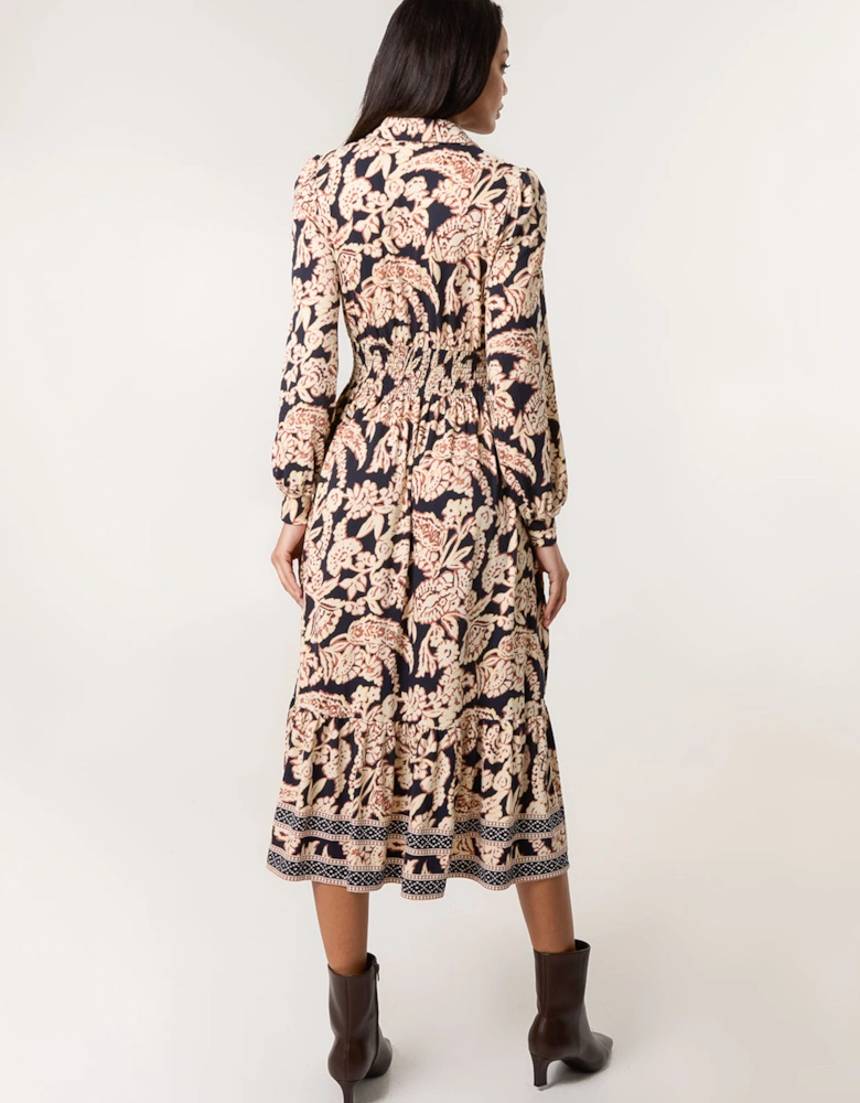 Navy Border Print Shirt Dress