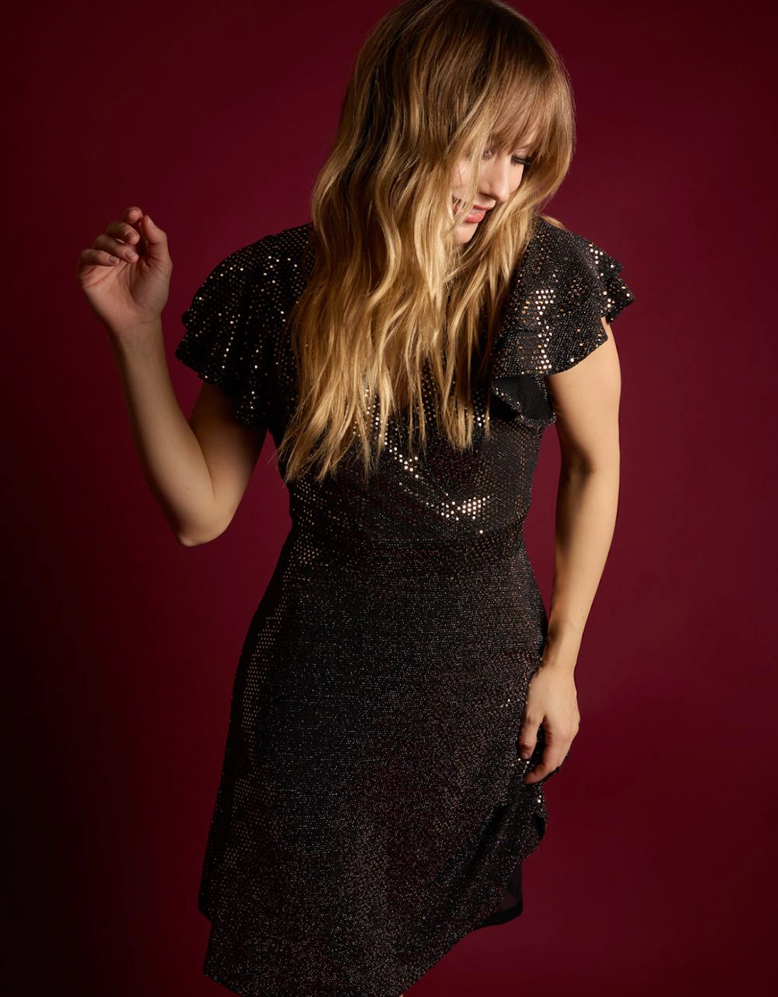 Mirror Shimmer Frill Sleeve Dress, 2 of 1