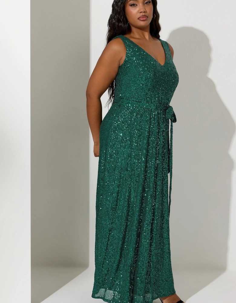 Sequin V-Neck Maxi Dress